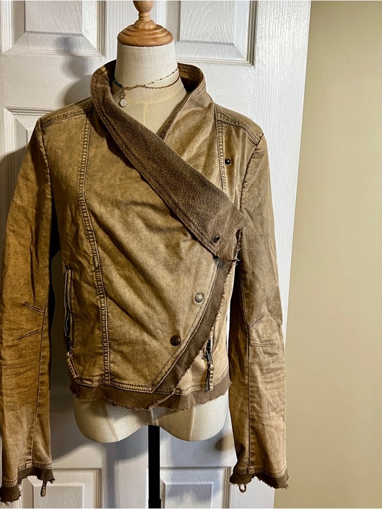 Free People Wms Collapsing Twin Cotton Knit Asymmetric Crop Military Jacket M - Picture 6 of 13